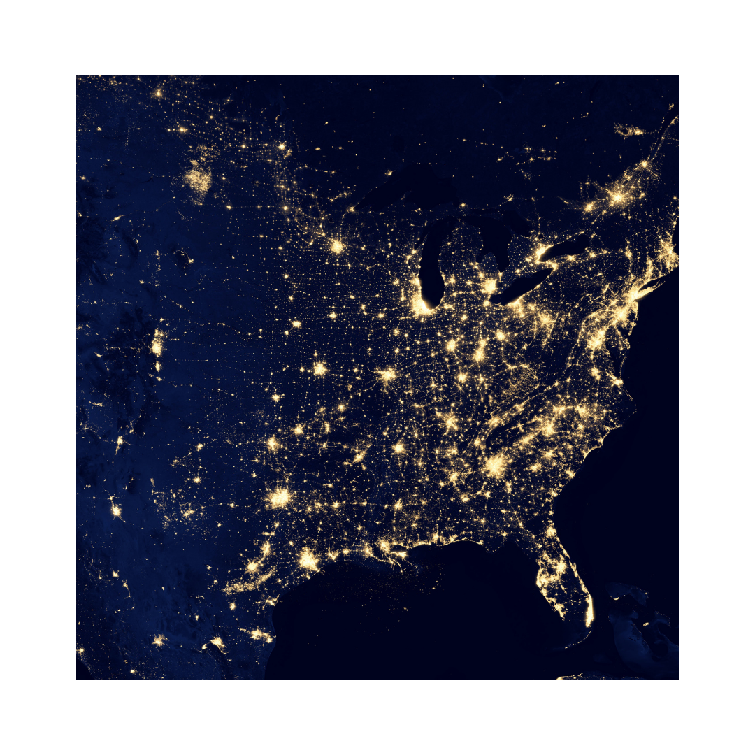 USA by night from space